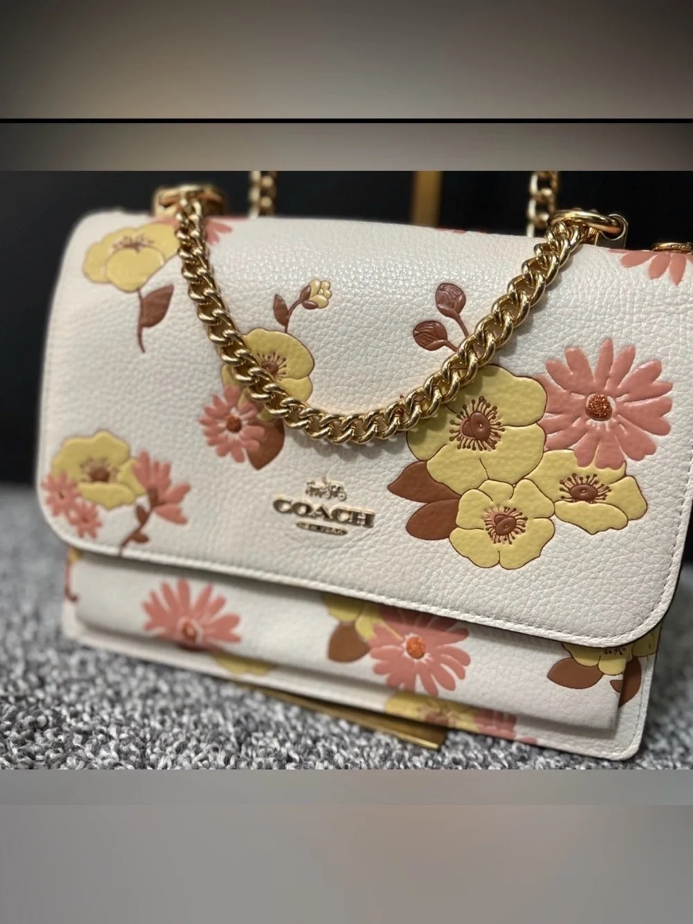 Coach Klare Crossbody chalk with a floral cluster print refined pebble leather